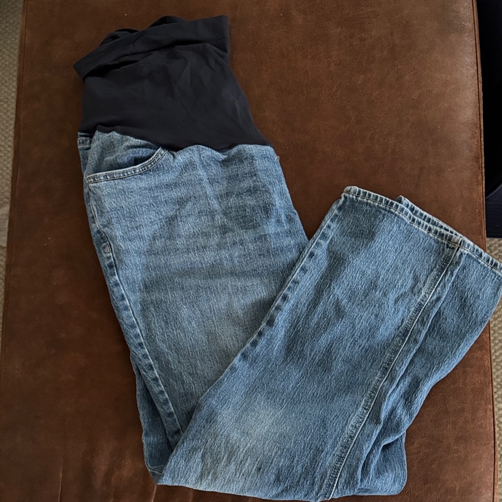 Old Navy Women's Straight Leg Full Panel Maternity Blue Jeans